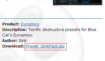 Step 02 - On the plugin presets page, choose the presets you are interested in and click on the zip file link
